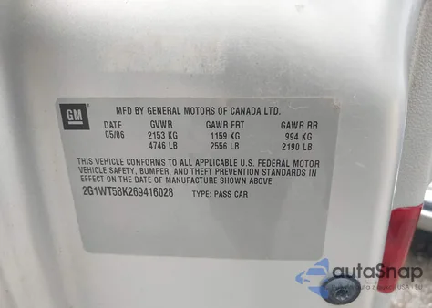 2006 Chevrolet Impala Lt из США, поврежденный, VIN 2G1WT58K269416028